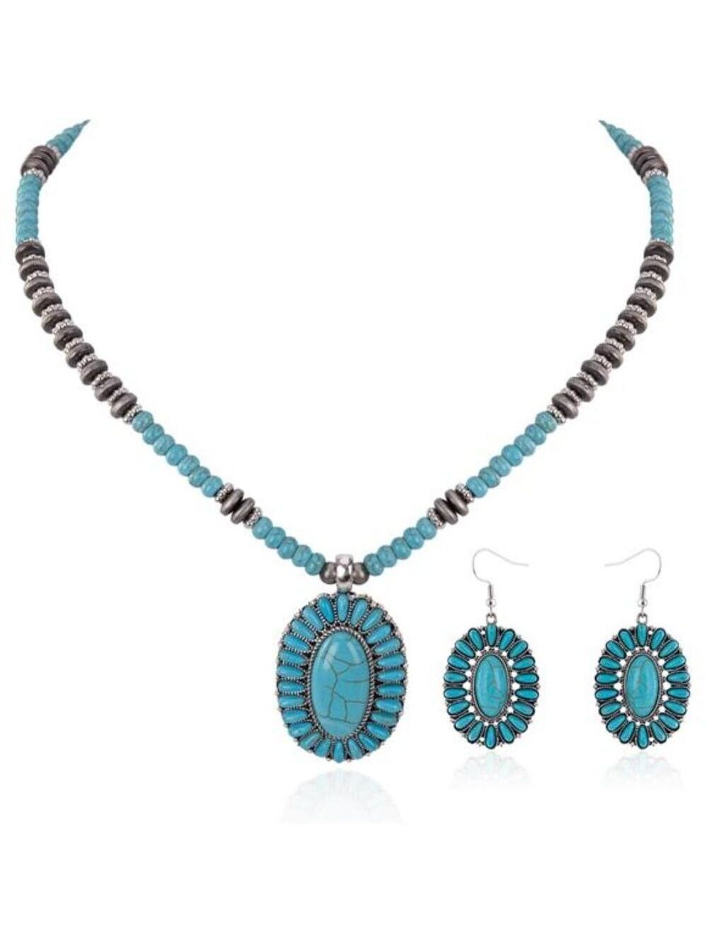 Western Jewelry Set for Women Cowgirl Necklace Earrings Turquoise Concho Style